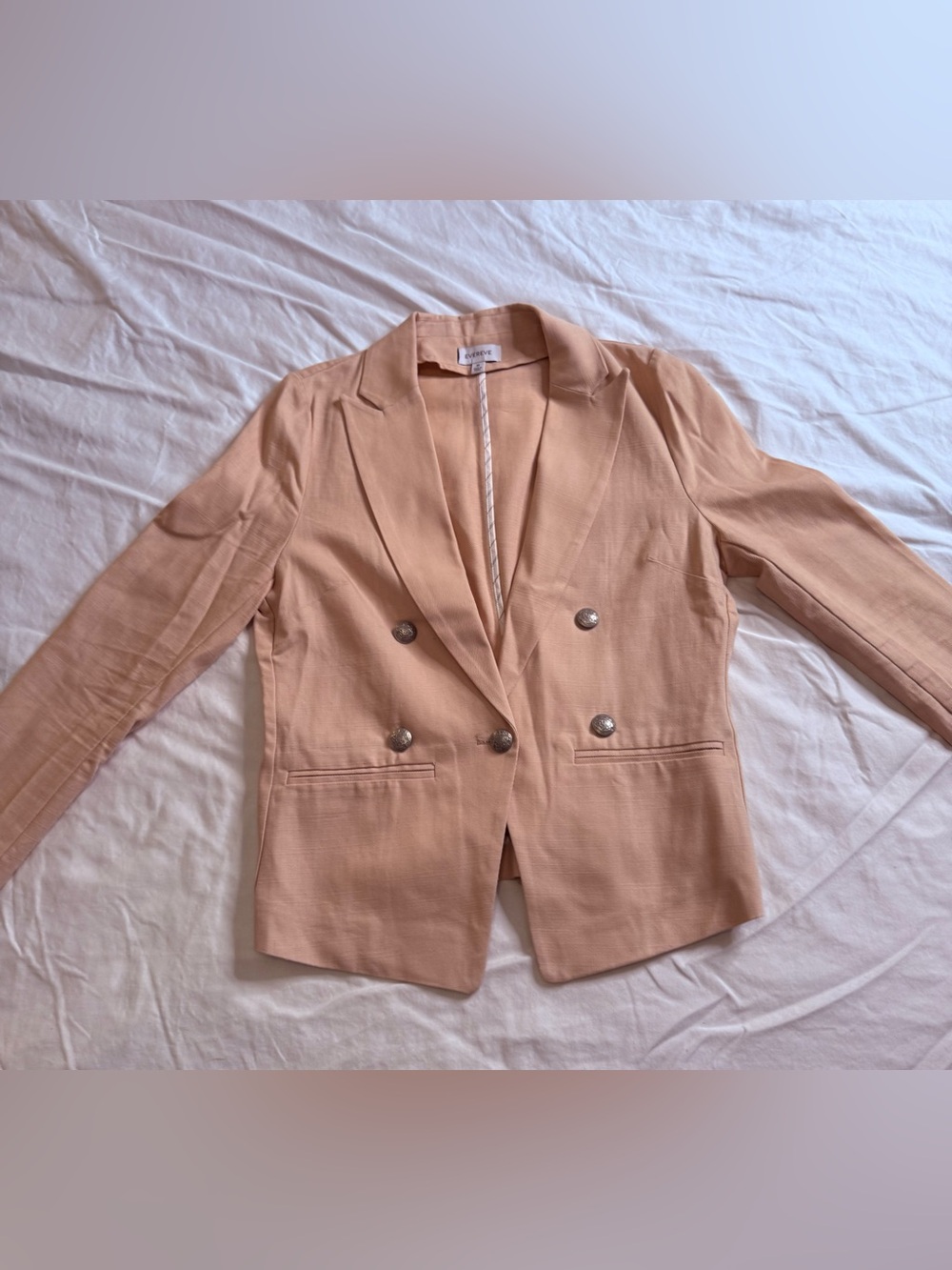 Evereve Blush Pink Military Button Double Breasted Cotton Blazer Medium - Picture 10 of 14